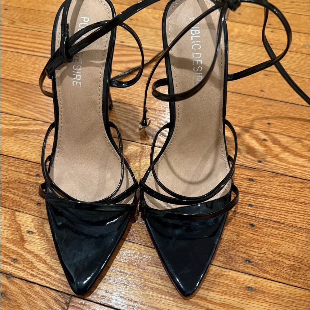 Public Desire Glossy Black Strappy Heels
